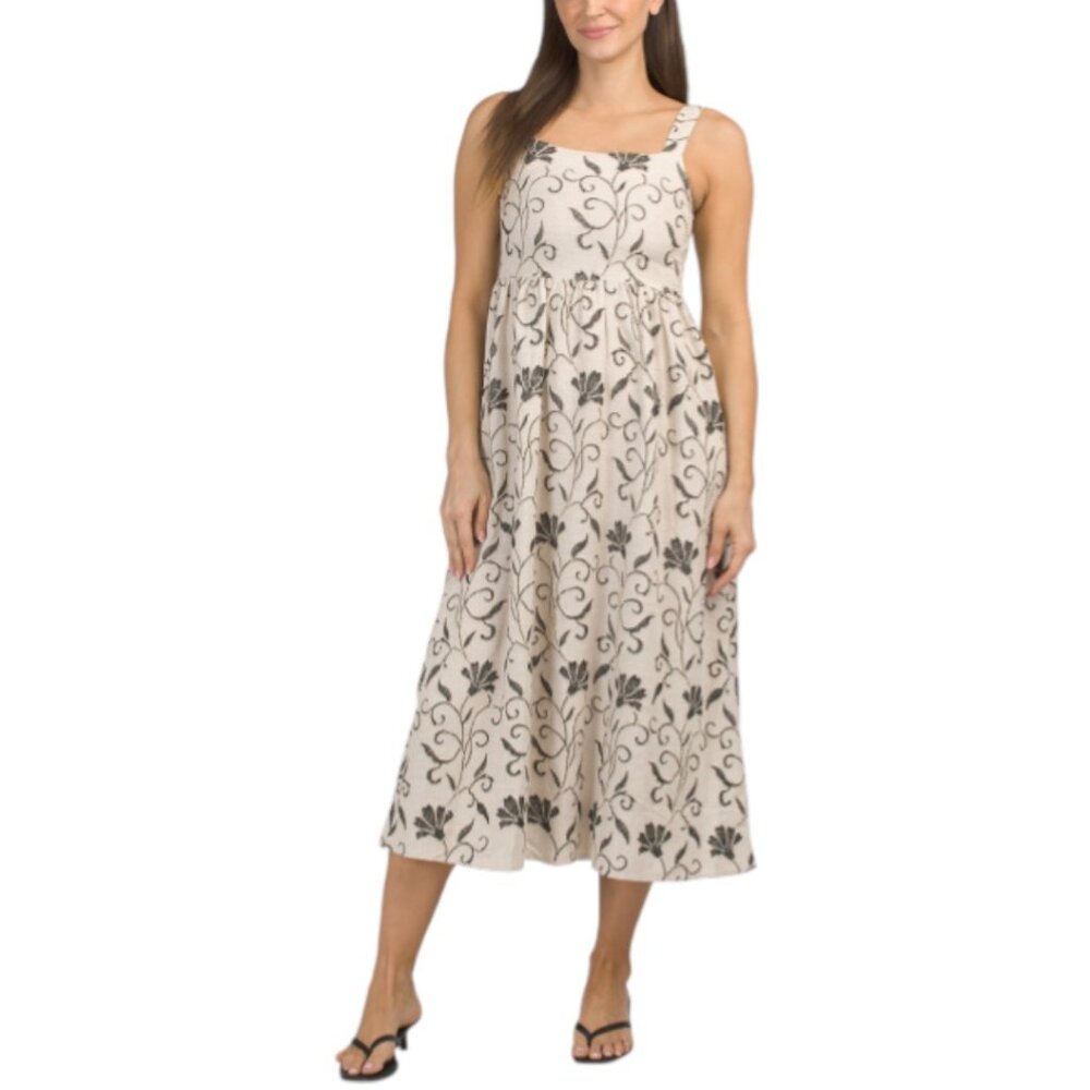 4 OUR DREAMERS Linen Blend Embroidered Maxi Dress
